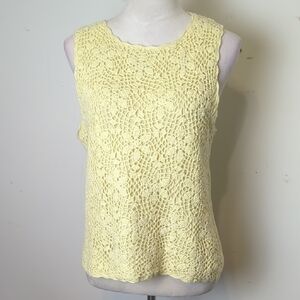 Vintage Romantic Knit Tank with Crochet Floral Front Cottagecore Heritage M